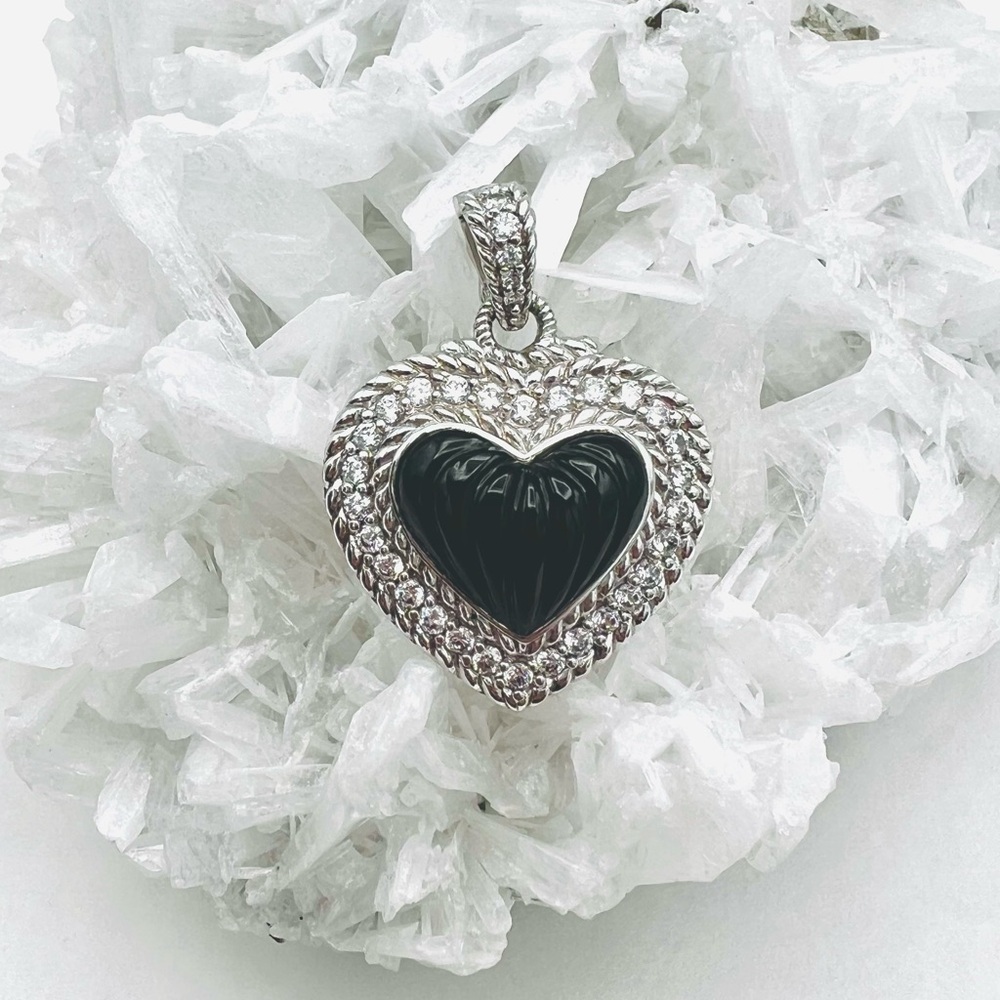 Judith Ripka Carved Black Onyx Pendant Enhancer in Sterling Silver